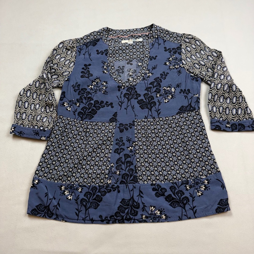 Boden Molly Mixed Geometric Print V-Neck Tunic Top 3/4 Sleeve Viscose US 8
